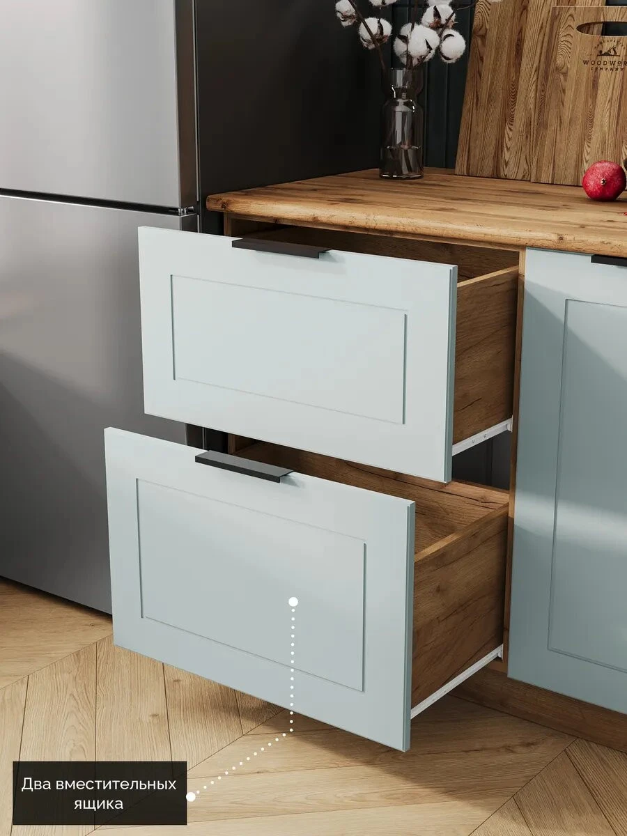 Кухонный гарнитур инвест "Керри", МДФ, ЛДСП, голубой/коричневый, 2 м
